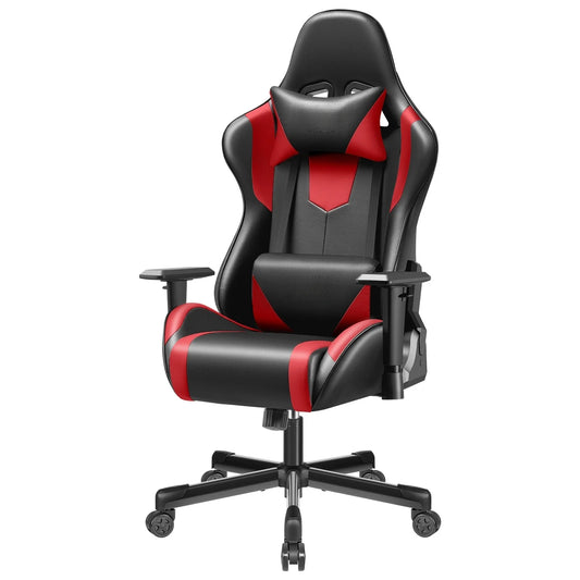 Ergonomic Gaming Chair with Lumbar Support, Adjustable PU Leather Gaming Chair with Headrest, Reclining Swivel Office Chair for PC Gaming