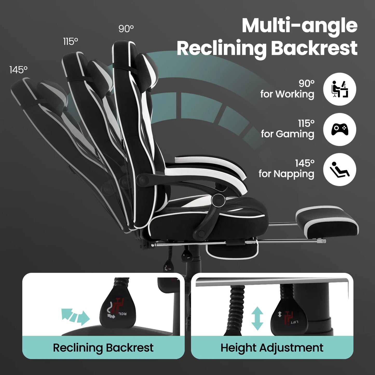 WOLTU Executive Office Chair Breathable Gaming Chair Ergonomic Gamer Computer Chair with Lumbar Cushion Headrest Footrest