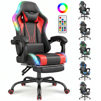 Devoko Ergonomic Gaming Chair with RGB Lighting, Footrest, Lumbar Support, Reclining Adjustable Height Computer Gaming Chair