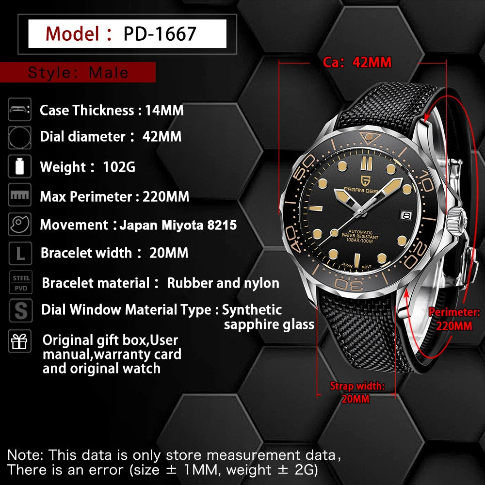 PAGANI DESIGN 2026 New automatic watch for men 007, luxury automatic watch for men, mechanical watch for men, AR sapphire, luminous, EU local delivery
