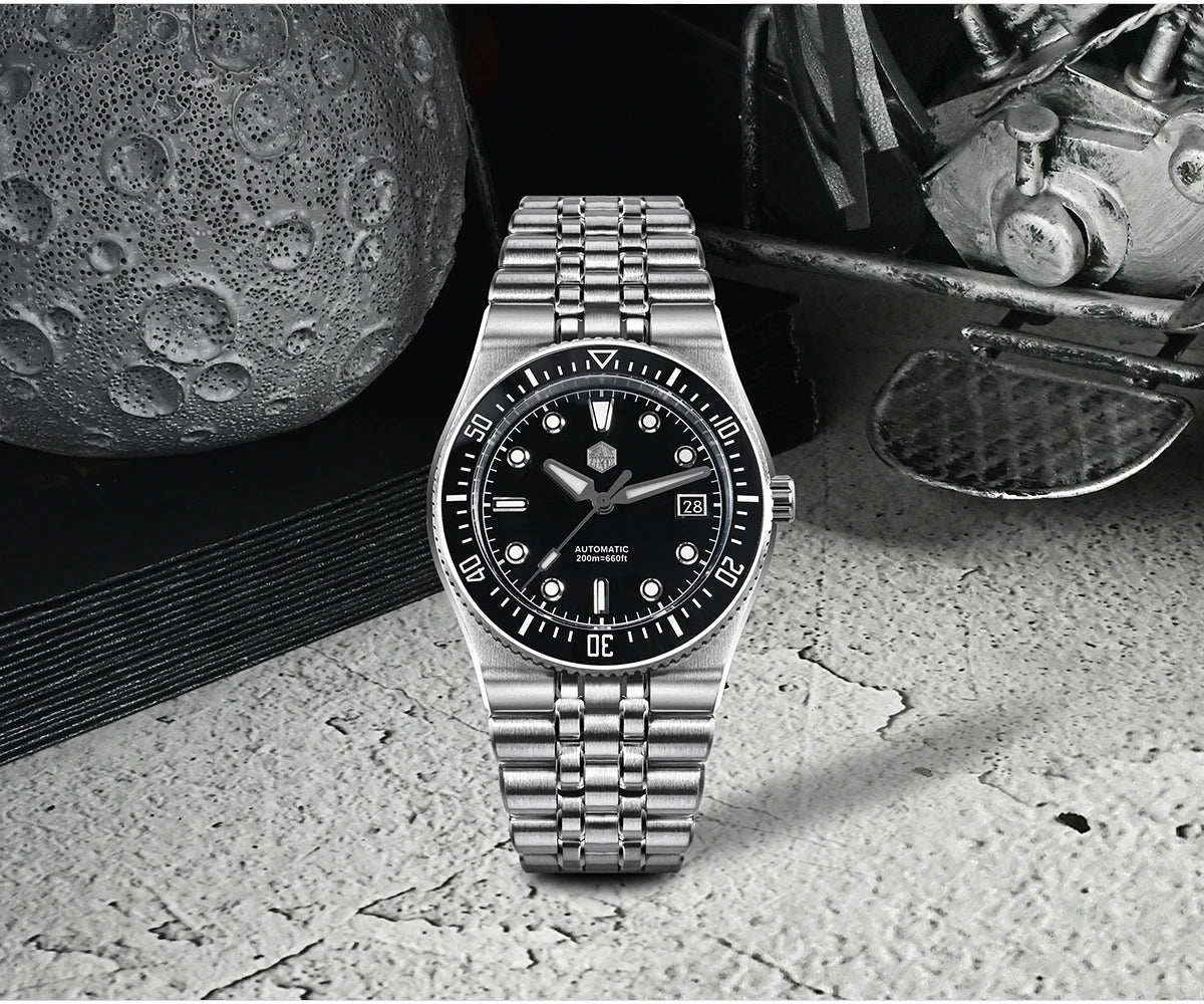 San Martin 40mm Enamel Spiral Dial Integrated Bracelet Men Diver Watch Miyota 9015 Automatic Mechanical Waterproof 200m SN0148