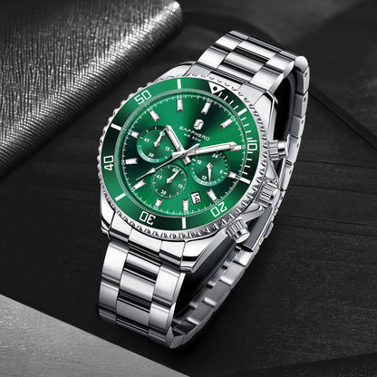 SAPPHERO Men’s Quartz Watch Luxury Chronograph Sport Wristwatch Stainless Steel Waterproof 50M Date Luminous Business Watch