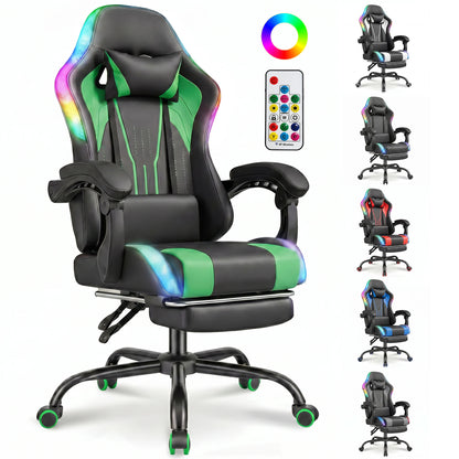 Devoko Ergonomic Gaming Chair with RGB Lighting, Footrest, Lumbar Support, Reclining Adjustable Height Computer Gaming Chair