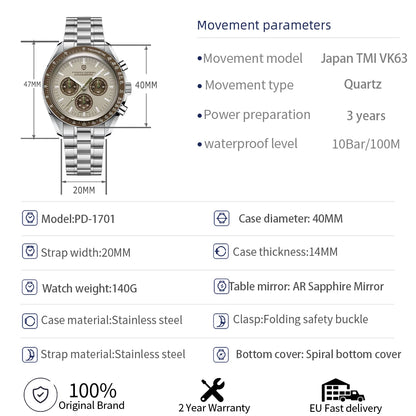 PAGANI DESIGN Planetary Series Saturn Light Tan  Quartz Watch Men Speed Chronograph AR Sapphire crystal Wristwatch Men 2026 New