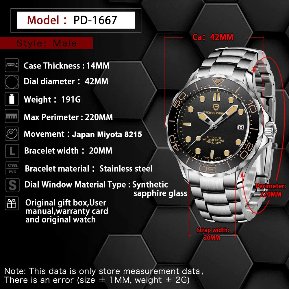 PAGANI DESIGN 2026 New automatic watch for men 007, luxury automatic watch for men, mechanical watch for men, AR sapphire, luminous, EU local delivery