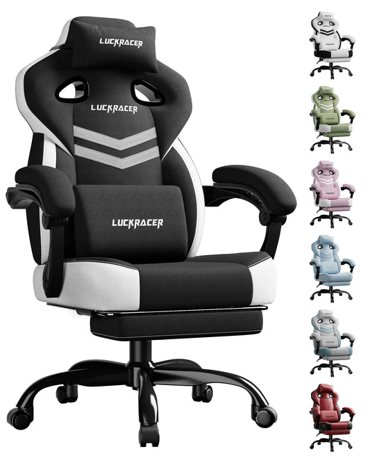 LUCK RACER Gaming Chair Ergonomic Office Chair with Connected Armrests, Memory Foam Cushion, Adjustable Reclining Backrest, Footrest