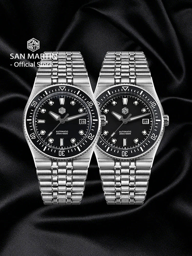 San Martin 40mm Enamel Spiral Dial Integrated Bracelet Men Diver Watch Miyota 9015 Automatic Mechanical Waterproof 200m SN0148