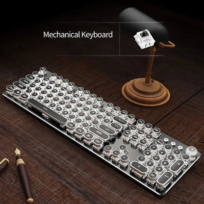 Mechanical Gaming Keyboard USB Wired Keyboard Steampunk Keyboard Black Switch Retro Punk 104 Key Round Keycaps for PC Office