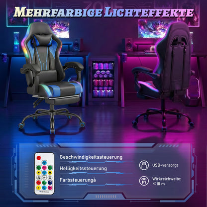 Devoko Ergonomic Gaming Chair with RGB Lighting, Footrest, Lumbar Support, Reclining Adjustable Height Computer Gaming Chair
