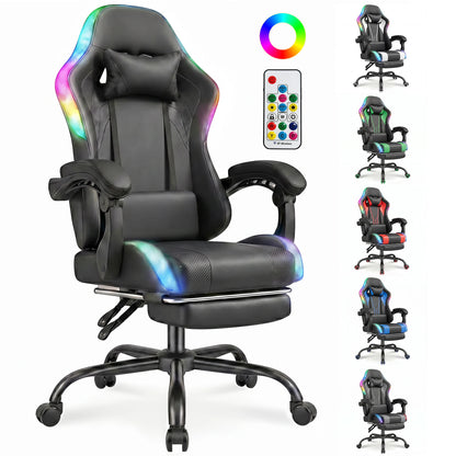 Devoko Ergonomic Gaming Chair with RGB Lighting, Footrest, Lumbar Support, Reclining Adjustable Height Computer Gaming Chair