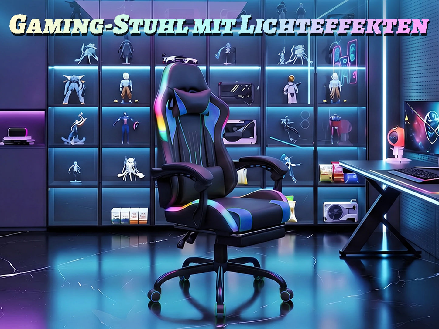 Devoko Ergonomic Gaming Chair with RGB Lighting, Footrest, Lumbar Support, Reclining Adjustable Height Computer Gaming Chair