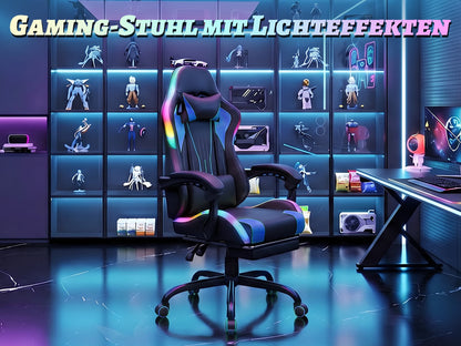 Devoko Ergonomic Gaming Chair with RGB Lighting, Footrest, Lumbar Support, Reclining Adjustable Height Computer Gaming Chair