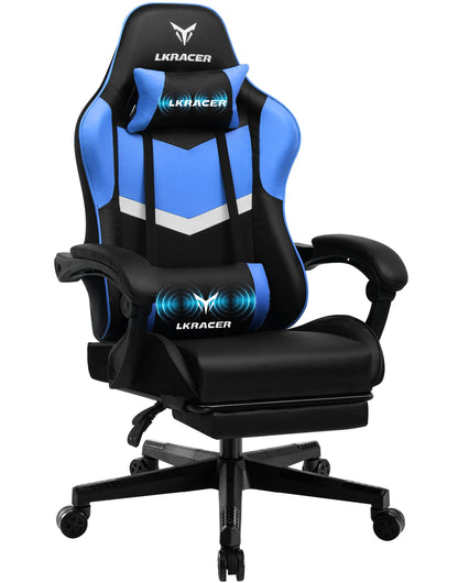 LUCK RACER Gaming chair with footrest Office Chair Ergonomic with Adjustable Loin Pillows, Pillow Gaming Chair