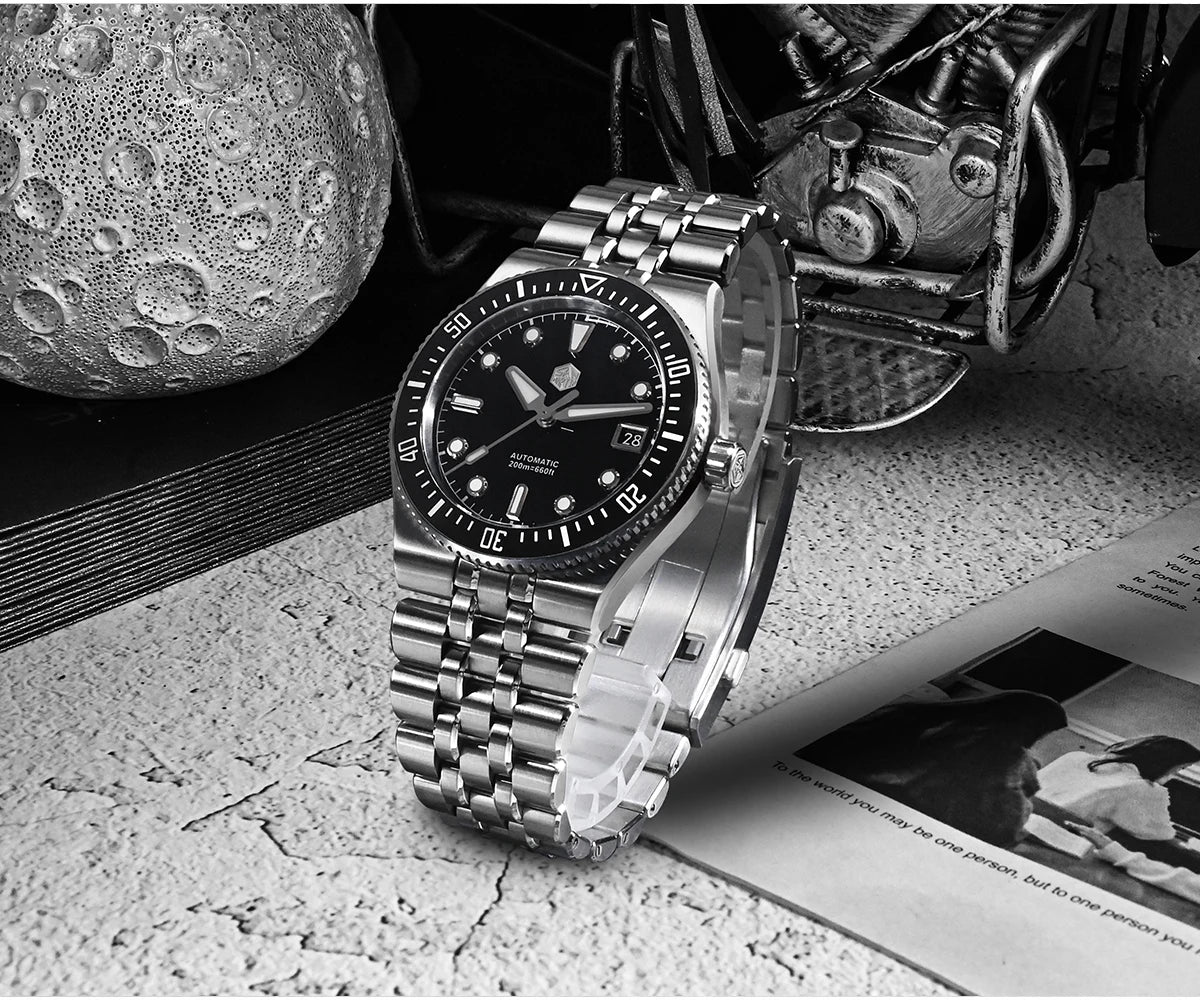 San Martin 40mm Enamel Spiral Dial Integrated Bracelet Men Diver Watch Miyota 9015 Automatic Mechanical Waterproof 200m SN0148