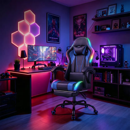 Devoko Ergonomic Gaming Chair with RGB Lighting, Footrest, Lumbar Support, Reclining Adjustable Height Computer Gaming Chair