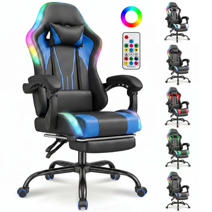 Devoko Ergonomic Gaming Chair with RGB Lighting, Footrest, Lumbar Support, Reclining Adjustable Height Computer Gaming Chair