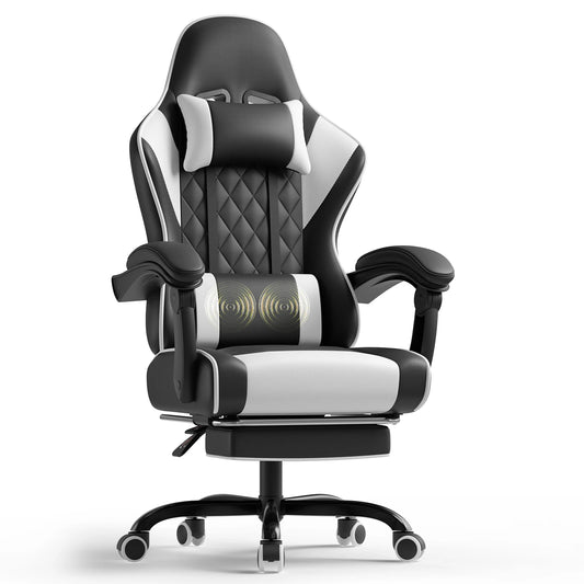 Devoko Ergonomic Massage Gaming Chair with Lumbar Support, Adjustable Height Reclining Swivel Office Chair with Headrest & Footrest