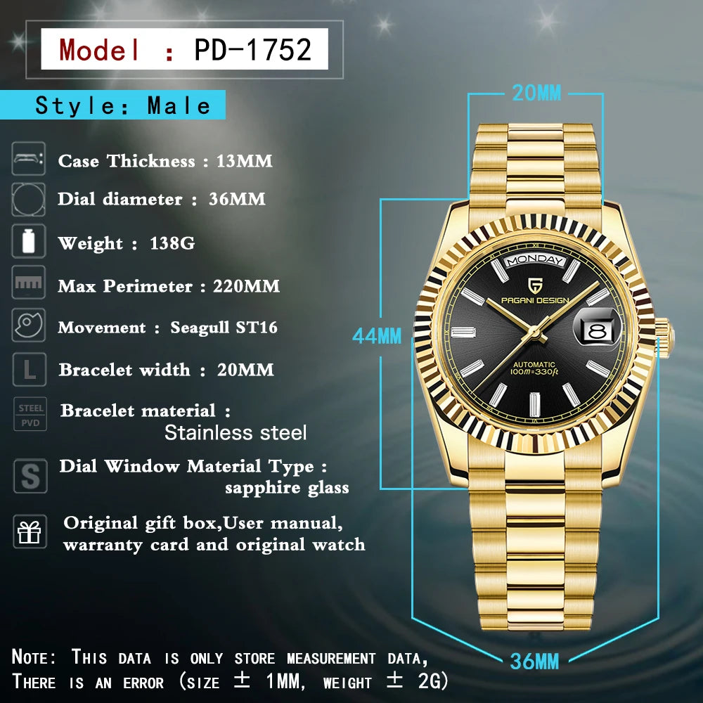 PAGANI DESIGN DD36 Luxury Automatic Watch For Men AR Sapphire Glass Stainless steel Mechanical  Wristwatch EU Warehouse delivery