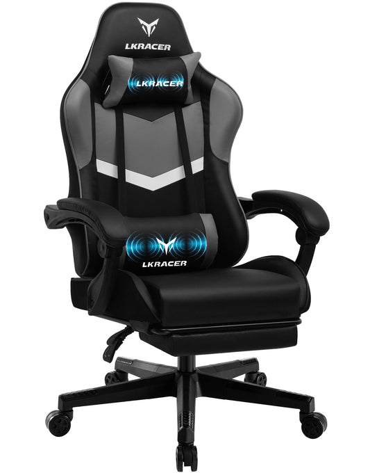 LUCK RACER Gaming Chair with Footrest Ergonomic Office Chair, Adjustable Lumbar Support Pillow, Reclining Gamer Chair 150KG Capacity