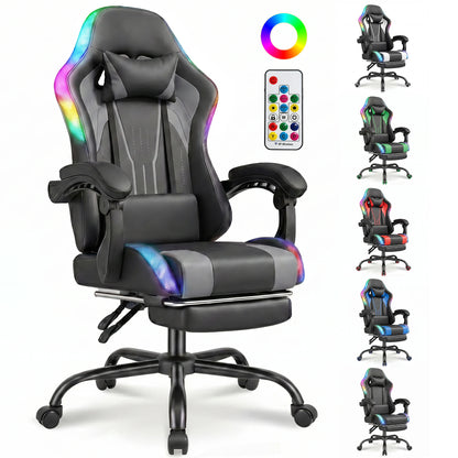 Devoko Ergonomic Gaming Chair with RGB Lighting, Footrest, Lumbar Support, Reclining Adjustable Height Computer Gaming Chair