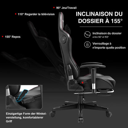 GTPLAYER Gaming chair with Footrests Bluetooth loudspeaker Music chair Ergonomic Computer chair Desk chair