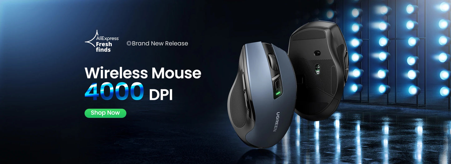 UGREEN Wireless Ergonomic Mouse 4000 DPI Silent 2.4GHz 6-Button Mouse for Laptop, MacBook, PC & Tablet