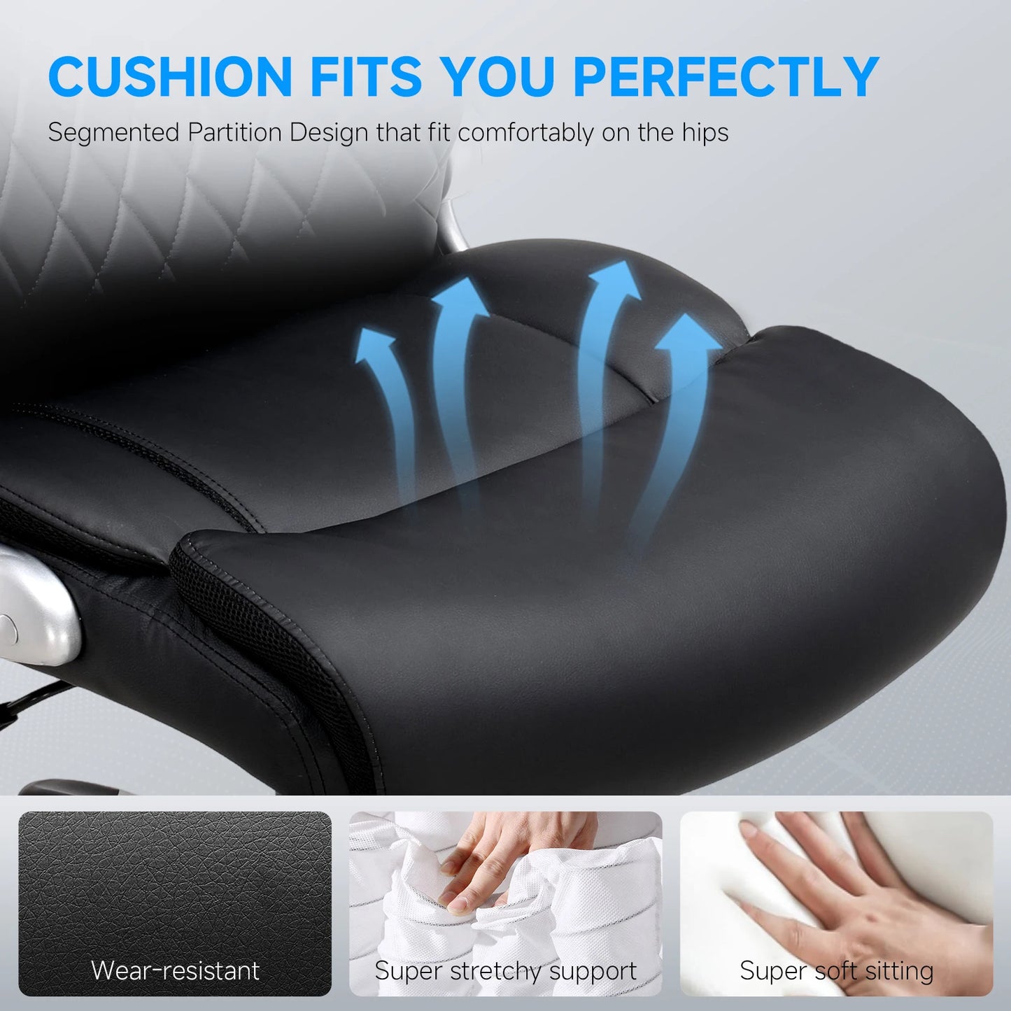 COMHOMA Ergonomic Office Chair with High Backrest, Folding Armrests, Leather Desk Chair, Adjustable Executive Swivel Chair with Lumbar Support