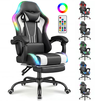 Devoko Ergonomic Gaming Chair with RGB Lighting, Footrest, Lumbar Support, Reclining Adjustable Height Computer Gaming Chair