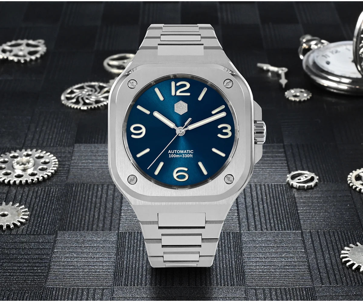 San Martin 40mm Classic Luxury Sport Watch Distinctive Square Case Stainless Steel Men Watch Automatic Mechanical 10 Bar SN0074