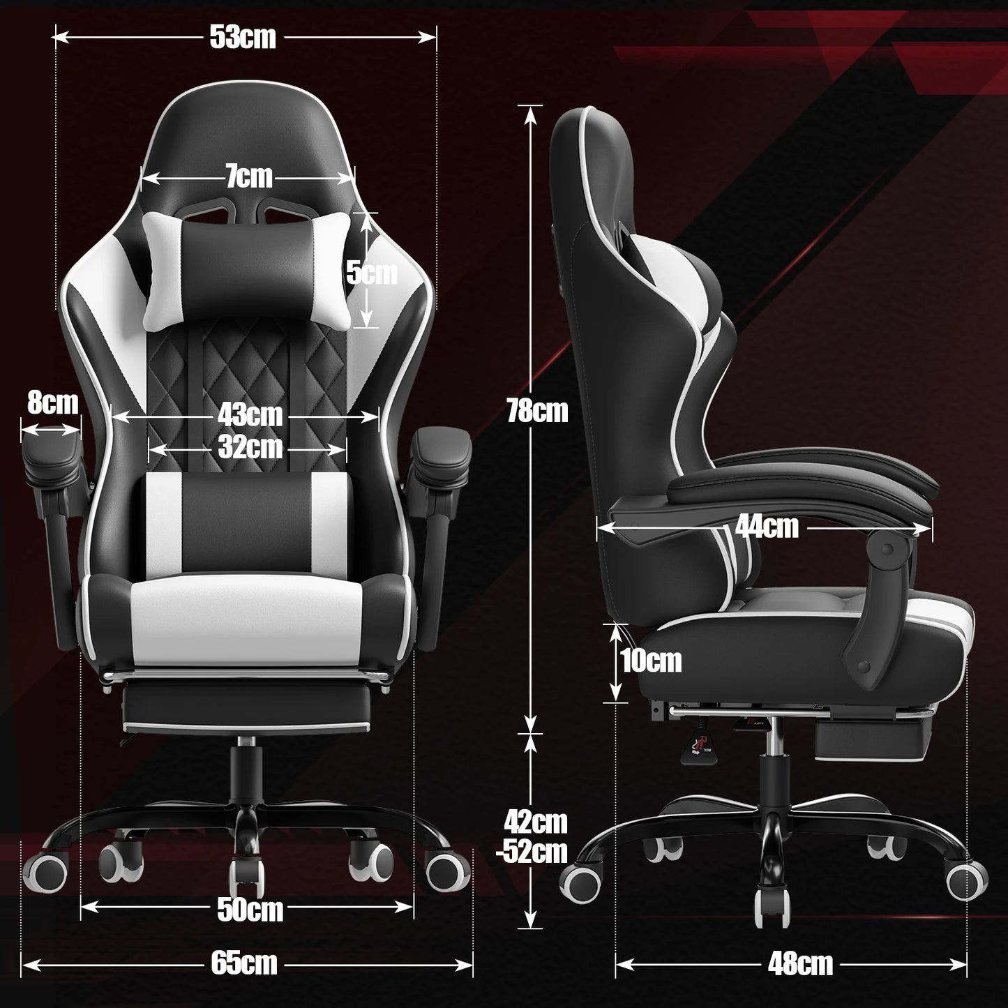 Devoko Ergonomic Massage Gaming Chair with Lumbar Support, Adjustable Height Reclining Swivel Office Chair with Headrest & Footrest