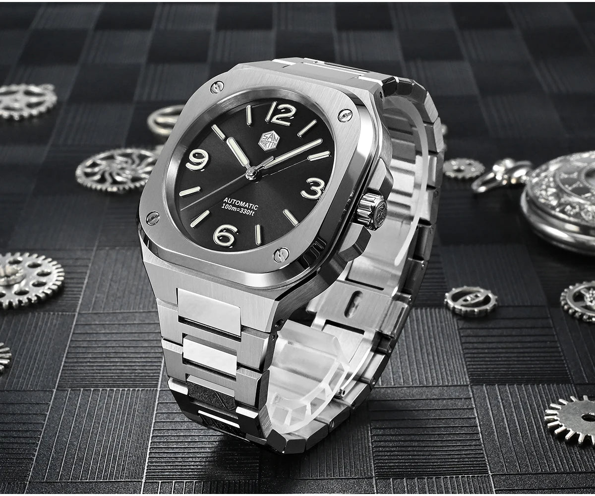 San Martin 40mm Classic Luxury Sport Watch Distinctive Square Case Stainless Steel Men Watch Automatic Mechanical 10 Bar SN0074