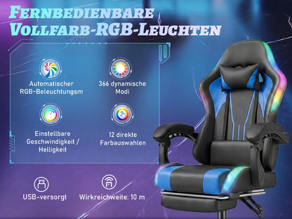 Devoko Ergonomic Gaming Chair with RGB Lighting, Footrest, Lumbar Support, Reclining Adjustable Height Computer Gaming Chair