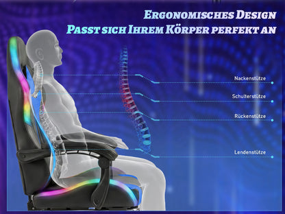 Devoko Ergonomic Gaming Chair with RGB Lighting, Footrest, Lumbar Support, Reclining Adjustable Height Computer Gaming Chair