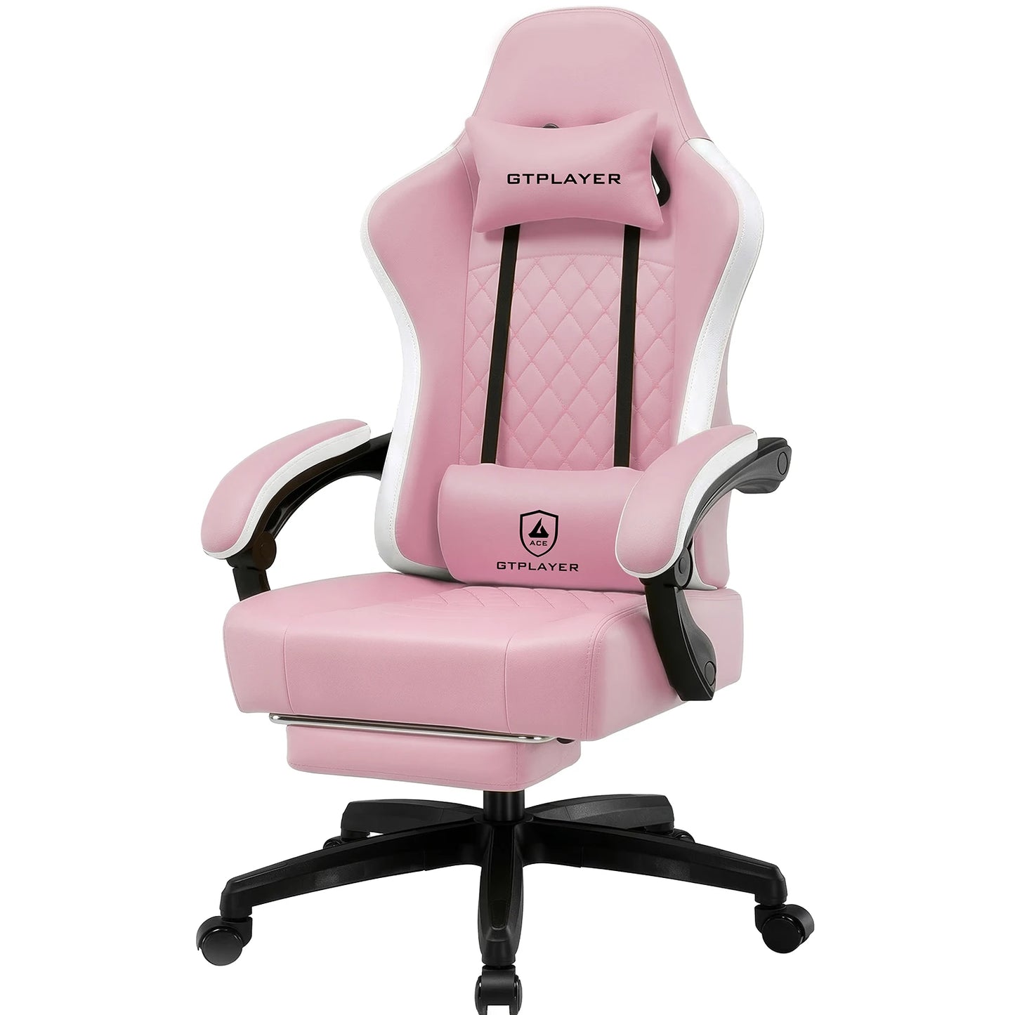 GTPLAYER Ergonomic Gaming Chair with Footrest, Faux Leather Gaming Chair, Spring Cushion Seat, Adjustable Armrests, 150KG Desk Chair