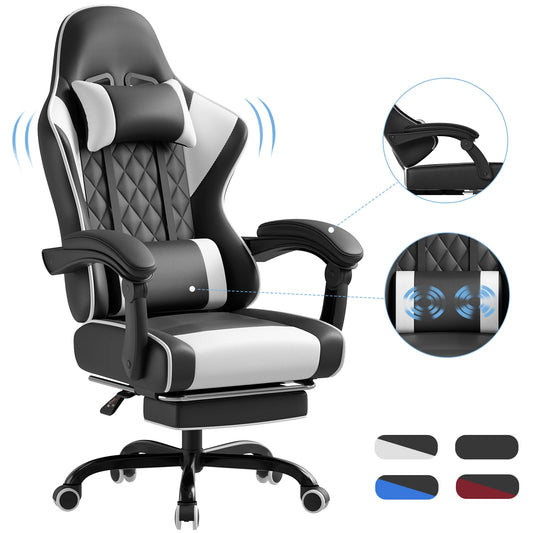 HOMALL Ergonomic Massage Gaming Chair with Lumbar Support, Adjustable Height Reclining Computer Chair, Swivel Office Chair with Headrest & Footrest