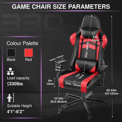 Ergonomic Gaming Chair PU Leather Office Chair with Adjustable Armrests, Waterproof Racing Chair, 150kg Heavy Duty Reclining Gaming Seat