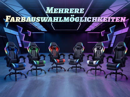 Devoko Ergonomic Gaming Chair with RGB Lighting, Footrest, Lumbar Support, Reclining Adjustable Height Computer Gaming Chair