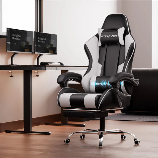GTPLAYER Gaming Chair Ergonomic Massage Office Chair with Footrest, Headrest, Lumbar Support, Reclining Swivel Gamer Chair for Desk