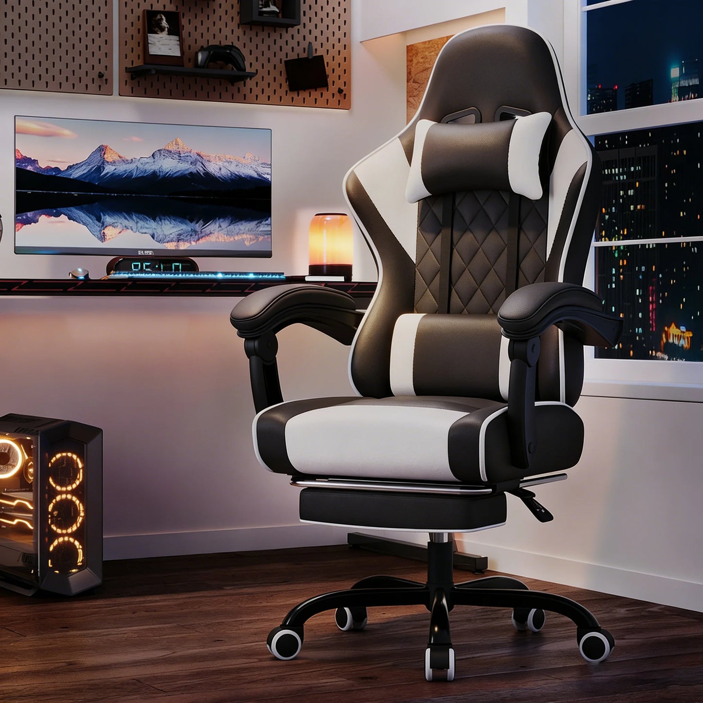Devoko Ergonomic Massage Gaming Chair with Lumbar Support, Adjustable Height Reclining Swivel Office Chair with Headrest & Footrest