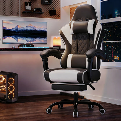Devoko Ergonomic Massage Gaming Chair with Lumbar Support, Adjustable Height Reclining Swivel Office Chair with Headrest & Footrest