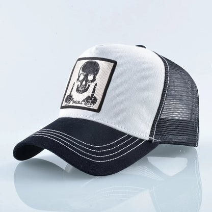 Męska czapka baseballowa z haftowaną naszywką z czaszką, czapka typu snapback w stylu hip-hopowym, czapka typu trucker dla kobiet, czapka na cztery pory roku, czapka outdoorowa z oddychającym daszkiem, czapki w kolorze kości