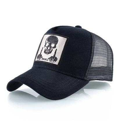 Męska czapka baseballowa z haftowaną naszywką z czaszką, czapka typu snapback w stylu hip-hopowym, czapka typu trucker dla kobiet, czapka na cztery pory roku, czapka outdoorowa z oddychającym daszkiem, czapki w kolorze kości