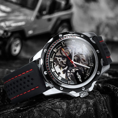 Orologio automatico da uomo WINNER – Modello meccanico scheletrato, lancette luminescenti, cinturino in gomma, stile sportivo e lussuoso, ideale per le attività all’aria aperta