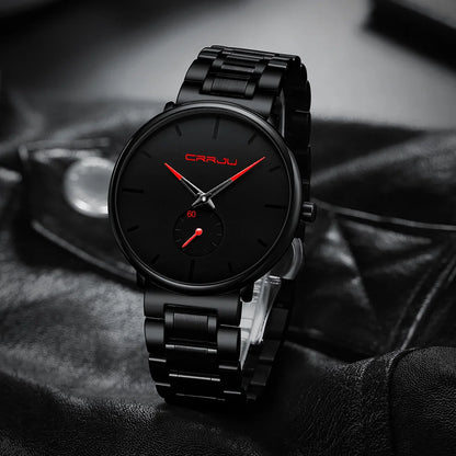 Montre pour homme CRRJU – Montre-bracelet en acier inoxydable, style décontracté et luxueux, étanche, montre de sport à quartz pour homme