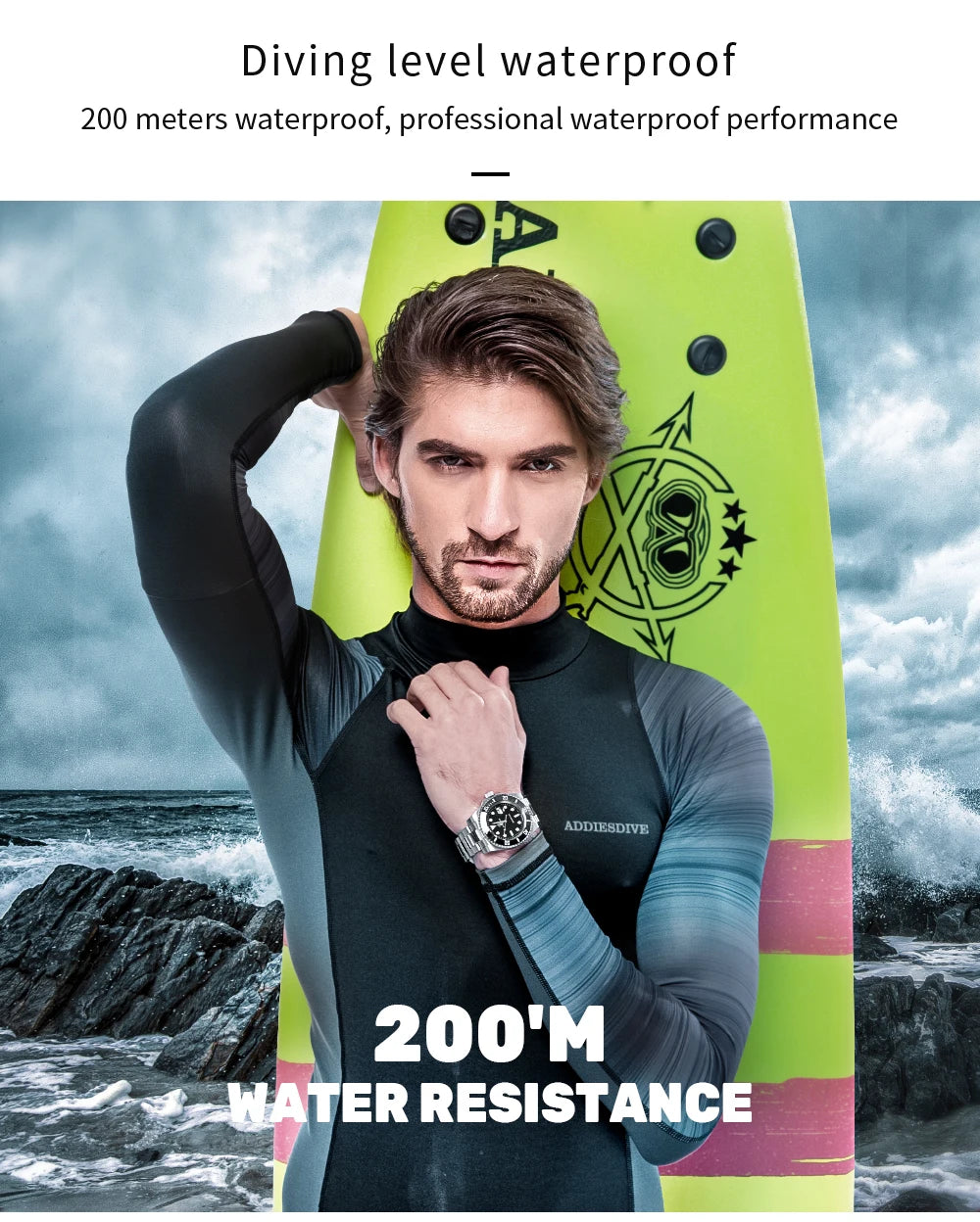 ADDIESDIVE Luxury Men's Watch Ceramic bezel BGW9 Super Bright Luminous Leisure Quartz Watch 200m Waterproof Outdoor Sports Watch