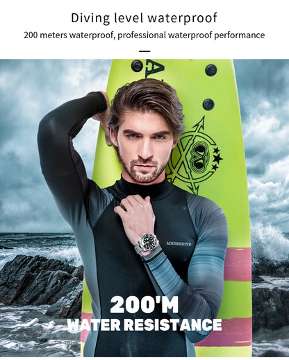ADDIESDIVE Luxury Men's Watch Ceramic bezel BGW9 Super Bright Luminous Leisure Quartz Watch 200m Waterproof Outdoor Sports Watch
