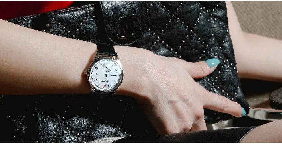 AGELOCER Original Budapest Watch Lady Leather Watch Strap Simple Big Calendar Automatic Mechanical Watch Birthday Gift for Women