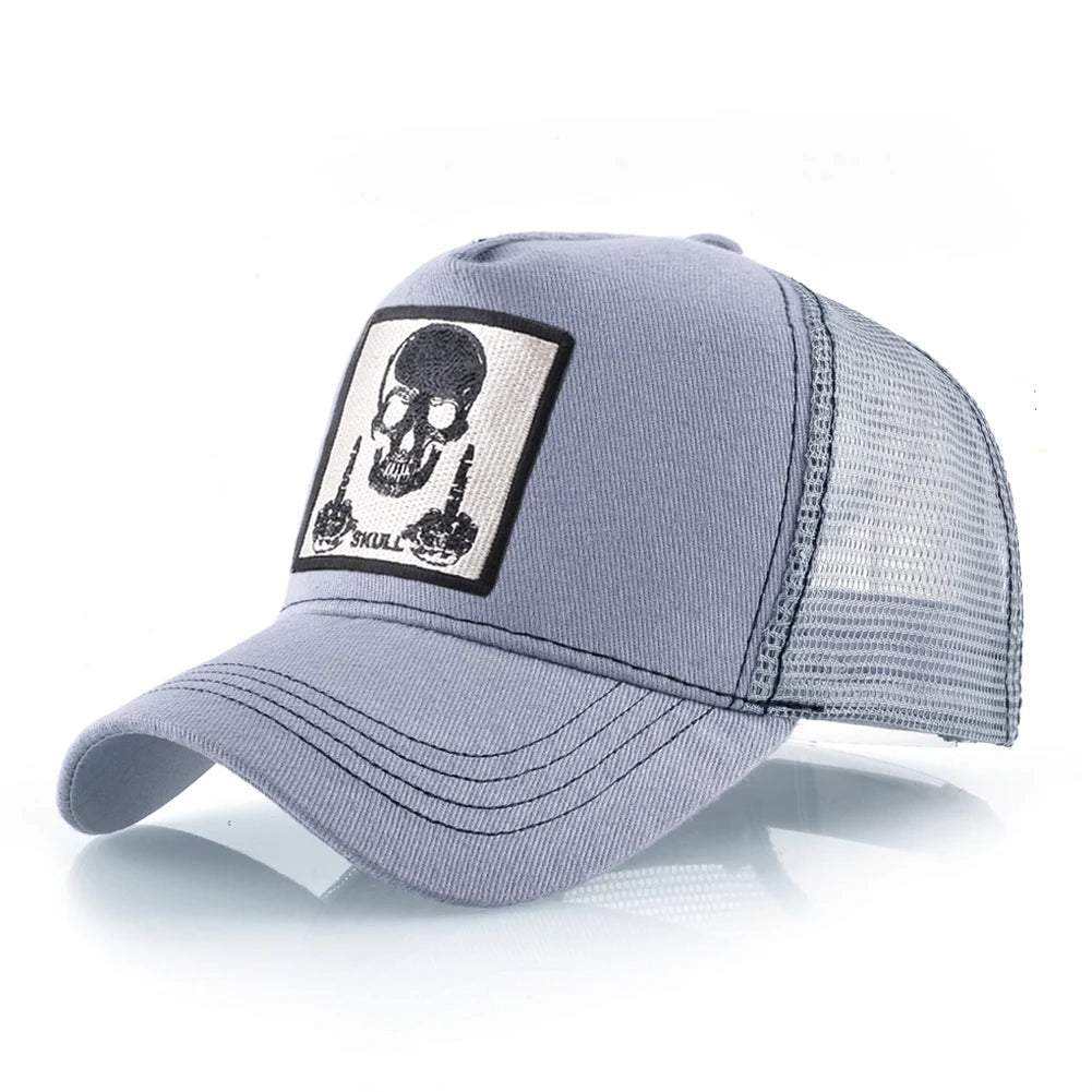 Męska czapka baseballowa z haftowaną naszywką z czaszką, czapka typu snapback w stylu hip-hopowym, czapka typu trucker dla kobiet, czapka na cztery pory roku, czapka outdoorowa z oddychającym daszkiem, czapki w kolorze kości