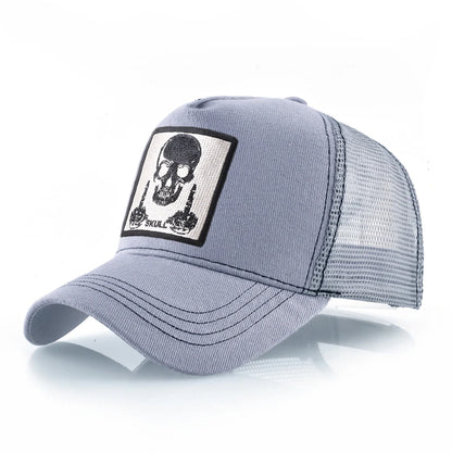 Męska czapka baseballowa z haftowaną naszywką z czaszką, czapka typu snapback w stylu hip-hopowym, czapka typu trucker dla kobiet, czapka na cztery pory roku, czapka outdoorowa z oddychającym daszkiem, czapki w kolorze kości