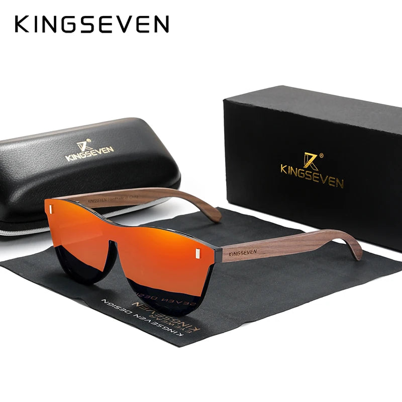 KINGSEVEN Exclusive Design Vintage Men's Glasses Walnut Wooden Sunglasses UV400 Protection Fashion Square Sun glasses Women 5510
